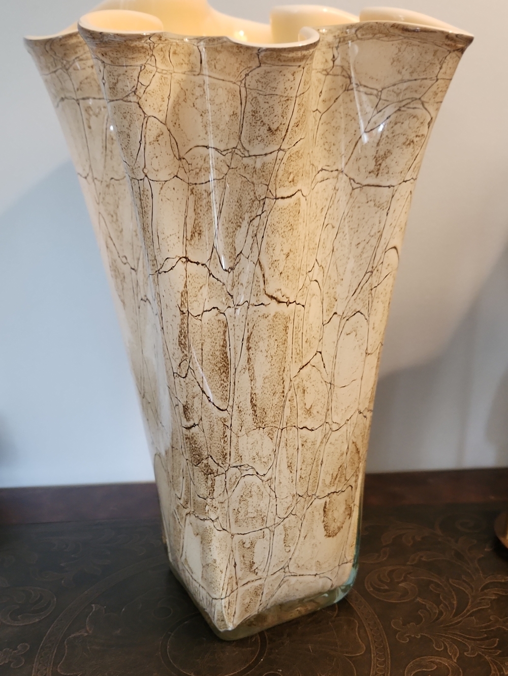 Vase Flared And Ruffled  Crackled Finnish